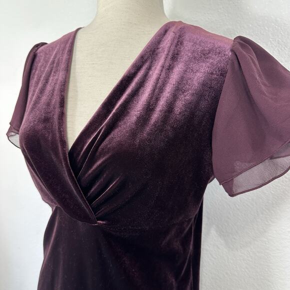 Lauren Ralph Lauren Top Women Medium Velvet Burgundy Plum Babydoll Whimsigoth - Picture 7 of 13
